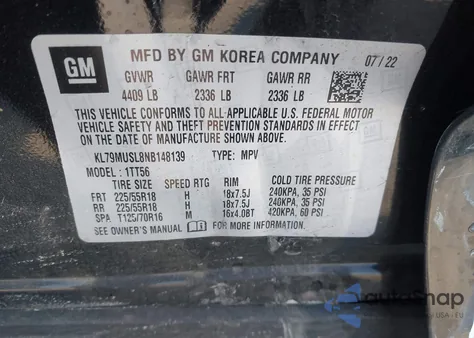 2022 Chevrolet Trailblazer Awd Rs z USA, uszkodzony, nr VIN KL79MUSL8NB148139